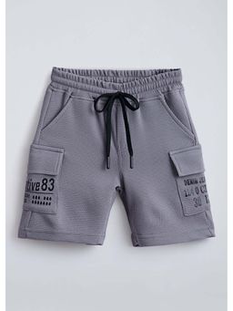 Hopscotch - Grey Cargo Typography Cotton Shorts