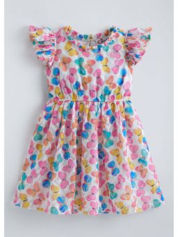 Hopscotch - Multi-Colour Butterfly Ruffled Sleeves Dress