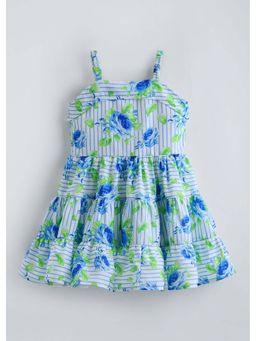 Hopscotch - Blue Rose Ruffled Striped Dress