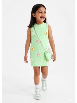 Hopscotch - Green Floral Applique Dress