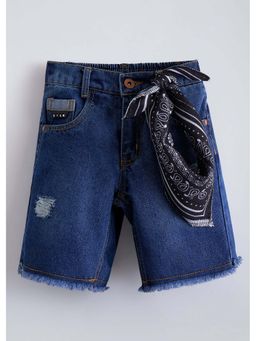 Hopscotch - Blue Raw Edges Cotton Denim Shorts