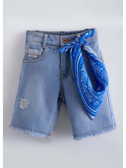 Hopscotch - Blue Raw Edges Cotton Denim Shorts