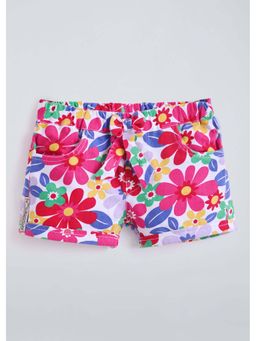 Hopscotch - Pink Bow Applique Floral Shorts