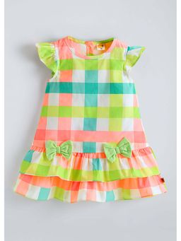 Hopscotch - Multi-Colour Checkered Bow Drop Waist Dress