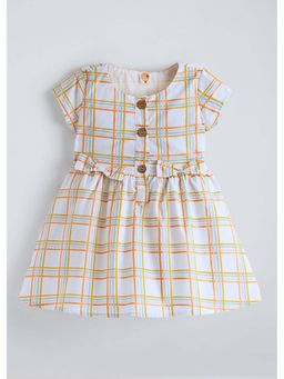 Hopscotch - Peach Bow Applique Checkered Dress
