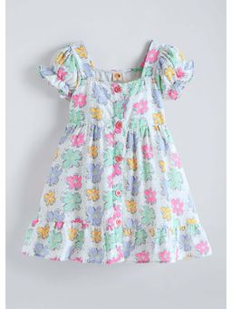 Hopscotch - Multi-Colour Floral Puff Sleeves Dress