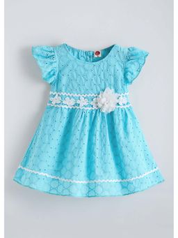 Hopscotch - Blue Floral Applique Schiffli Dress