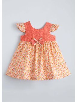 Hopscotch - Orange Bow Applique Floral Dress