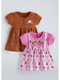 Hopscotch - Brown Graphic Print Dresses (Pack of 2)