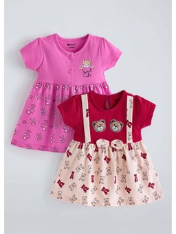 Hopscotch - Pink Graphic Print Dresses (Pack of 2)