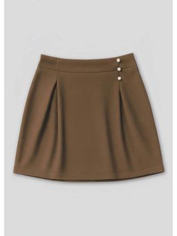 Hopscotch - Brown Pearl Pleated Button Skirt
