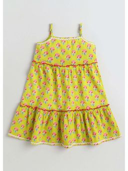 Hopscotch - Yellow Floral Scalloped Lace Cotton Dress