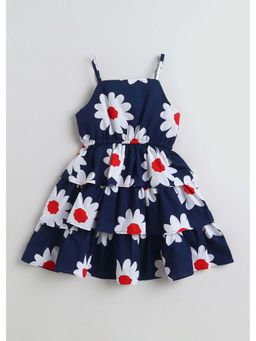 Hopscotch - Navy Blue Daisy Ruffled Cotton Dress