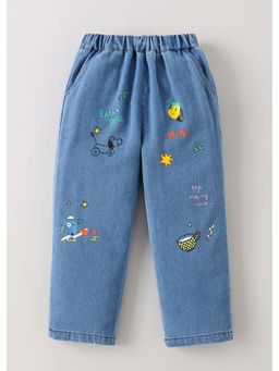 Hopscotch - Blue Puppy Graphic Denim Jeans