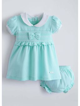 Hopscotch - Green Bow Applique Dress with Bloomer