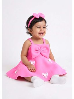 Hopscotch - Pink Heart Bow Applique Dress