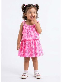 Hopscotch - Pink Cotton Tropical Dress