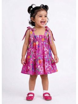 Hopscotch - Pink Cotton Strappy Floral Dress