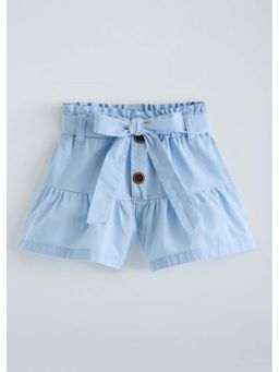 Hopscotch - Blue Cotton Ruffled Shorts