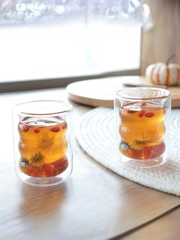 UMAI - Curvy Coloured Double Walled Mug 200ML Transparent Pack of 2