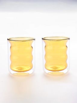 UMAI - Curvy Coloured Double Walled Mug 200ML Yellow Pack of 2