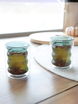 UMAI - Curvy Coloured Double Walled Mug 200ML Green Pack of 2