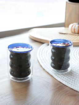 UMAI - Curvy Coloured Double Walled Mug 200ML Blue Pack of 2