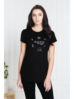 Van Heusen Woman Lingerie and Athleisure - Van Heusen Women Round Neck & Short Sleeve Lounge T-Shirt - Black