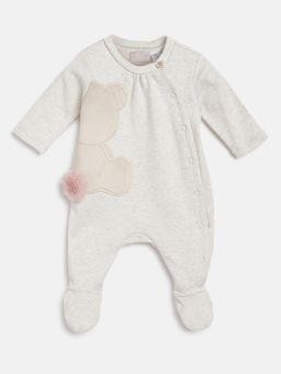 Chicco - Girls Light Natural Embellished Front Opening Babysuit