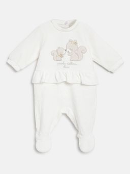 Chicco - Girls White Bronze Applique Nappy Opening Babysuit