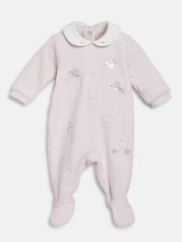 Chicco - Girls Light Pink Printed Nappy Opening Babysuit