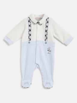 Chicco - Boys White & Light Blue Applique Front Opening Babysuit