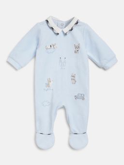 Chicco - Boys Light Blue Applique Nappy Opening Babysuit
