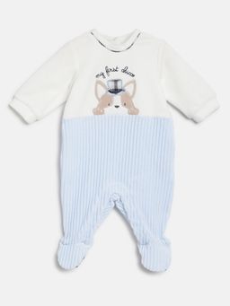 Chicco - Boys White & Light Blue Applique Leg Opening Babysuit