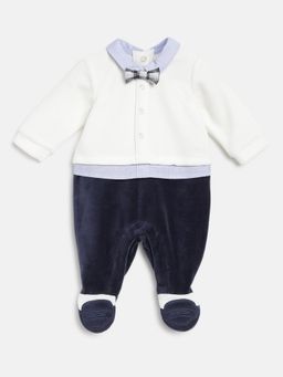 Chicco - Boys White & Blue Solid Leg Opening Babysuit