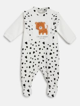 Chicco - Girls White & Black Printed Nappy Opening Babysuit