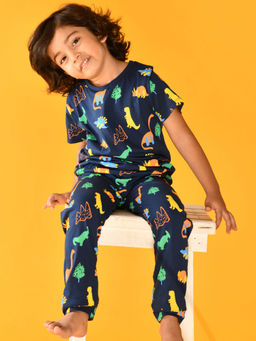 ANTHRILO - Dinosaur Fun Short Sleeves 100% Cotton Pyjama - Navy (Set of 2)