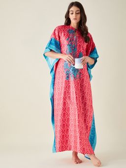 The Kaftan Company - Fuschia Fusion Floral Printed Satin Kaftan