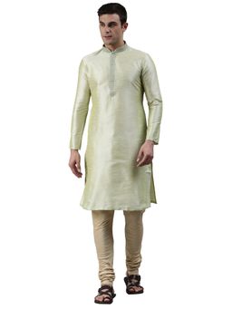 Manthan - Green Woven Design Art Silk Knee Length Kurta