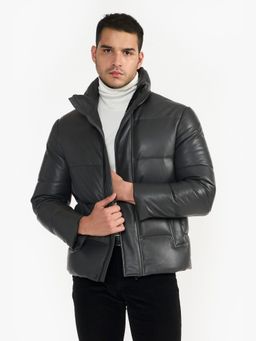 Perona - Stanley Men Grey Leather Full Sleeves Jacket