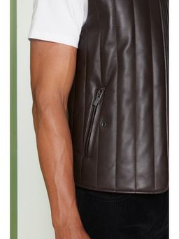 Perona - Neil Men Brown Leather Sleeveless Jacket
