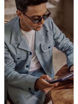Philocaly - Azzurro Slim Fit Solid Blue Shacket