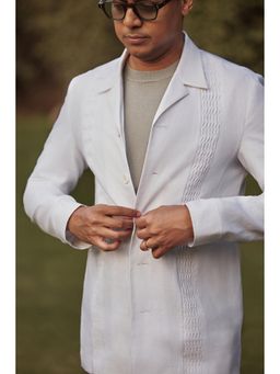 Philocaly - Blanco White Regular Fit Linen Shackets