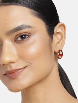 Estele - Gold Plated Red Enamelled Hoop Style Stud Earrings for Women