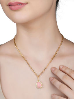 Lilly & Sparkle - Gold Toned Necklace with Peach Stone Studded Pendant