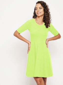 Uptownie - Womens Stretchable Solid Fit & Flare Skater Dress Green
