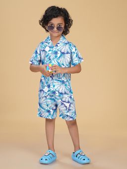 Ninos Dreams - Blue Sea Shell Print Boys Rayon Co-Ord (Set of 2)