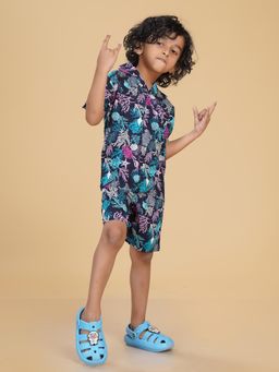 Ninos Dreams - Black Marine Print Boys Rayon Co-Ord (Set of 2)