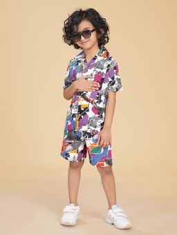 Ninos Dreams - Purple Abstract Print Boys Rayon Co-Ord (Set of 2)