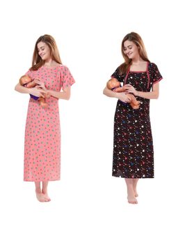 PIU - Womens Cotton Feeding Nighty- Peach Brown (Pack of 2)